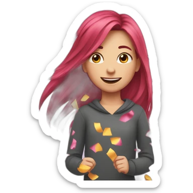 girl-long-straight-rosered-hair-throwing-confetti sticker