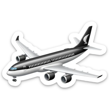 A commercial airplane that is black and white sticker