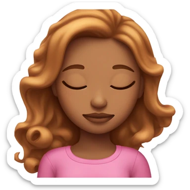 Girl sleeping with caramel highlights and pink sticker