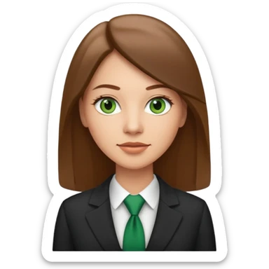 Adult woman avatar, light skin tone, oval face, straight long brown hair, green eyes, neutral mouth, business  sticker