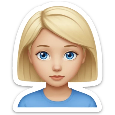 a girl light skin with blue eyes, blonde short hair and pretty sticker