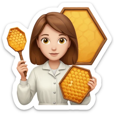female bee keepers with brown hair, white outfit,  sticker