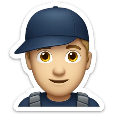 european guy wearing navy cap using laptop sticker