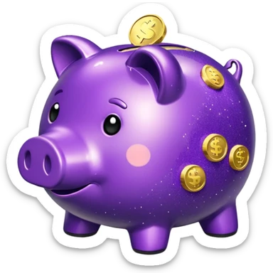 money in a glitter purple piggy bank sticker