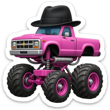 Big car monster truck, apple style emoji, pink, with a hat sticker