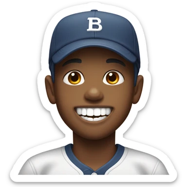 smiling boy in baseball cap and gap teeth sticker