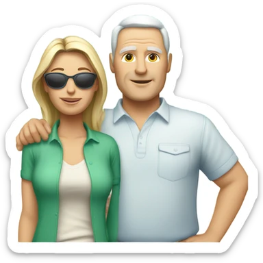 White heavyset middle-aged couple on the beach sticker