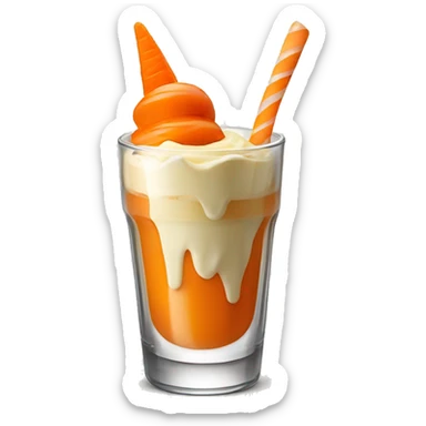 a glass of carrot juice with one scope of saffron ice cream in it sticker