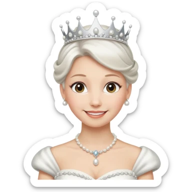 Queen with white bun hair – silver tiara, pearl necklace, elegant gown sticker