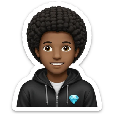 Black young guy who haves afro haircut ,zip hoodie and with a diamond grillz in her tooth sticker