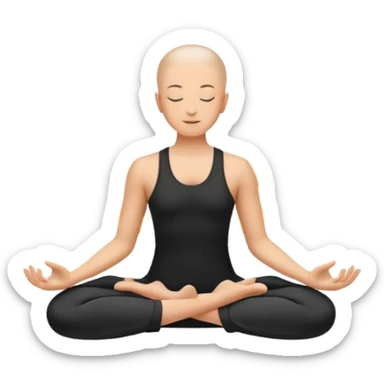 Minimalistic flat vector icon, iOS style, thin black contour on white background. Person in lotus pose with rising spiral energy above. No text, no shadows. sticker