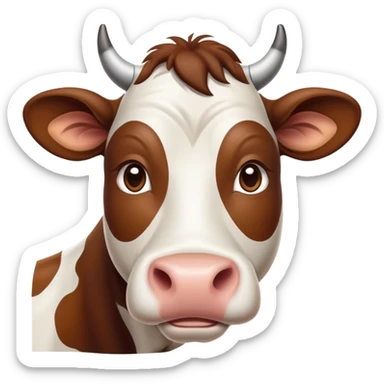 cinematic-noble-brown-and-white-cow-portrait-emoji,-poised-and-regal,-with-a-large,-sturdy-build-and-a-beautifully-patterned-hide-of-rich-brown-accented-by-crisp-white-patches,-deep-set-soulful-brown-eyes,-simplified-yet-sharp-and-sophisticated sticker