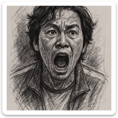 Another Squid Game Season 2 character, individual portrait, black and white, no color, pencil sketch style, dramatic expression sticker