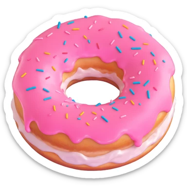 realistic glazed donut with pink icing, 3D style sticker