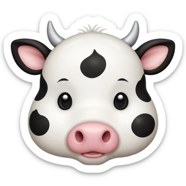 simple kawaii cow face, very simple dot eyes, big pupils sticker