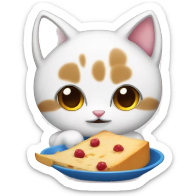Gatito blanco cute comiendo fresitas sticker