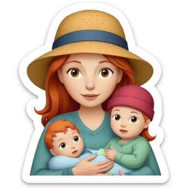 red haired Mother with Hats with her baby sticker