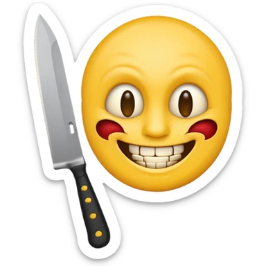yellow emoji with a knife, psychopathic look, and a smile sticker
