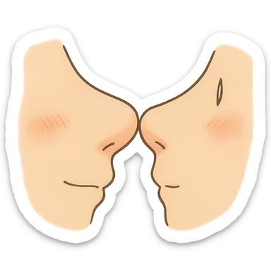 ghibli style two cartoon noses gently bumping, soft colors sticker