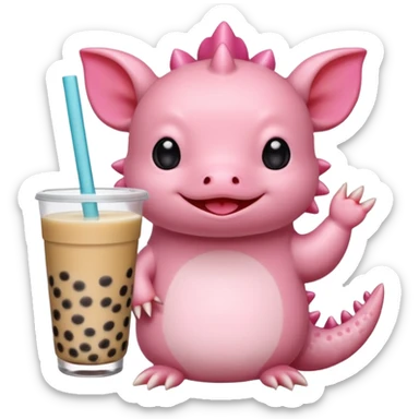 Axolotl waving while drinking boba tea sticker