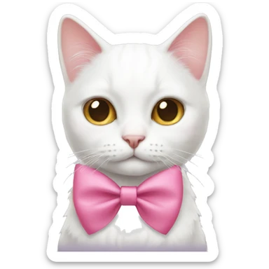 White cat with pink hair bow sticker