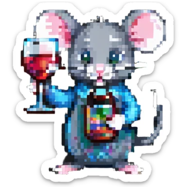 A mouse holding a glass of wine sticker