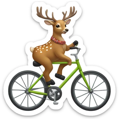 A deer with socks on his antlers while riding a bike sticker