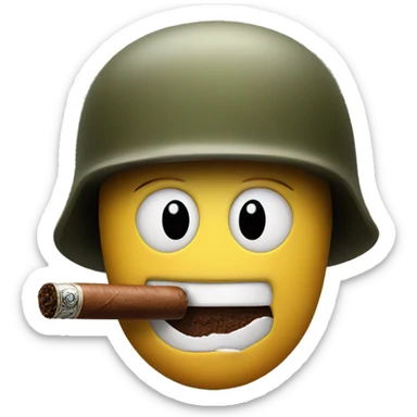 smiley emoji with an army helmet, face paint and a cigar in his mouth sticker