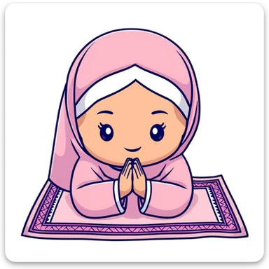 baby Muslim girl wearing pink dress on a light pink prayer rug sticker