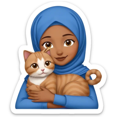 Hijab girl smile huggin Scottishfold blue cat  sticker