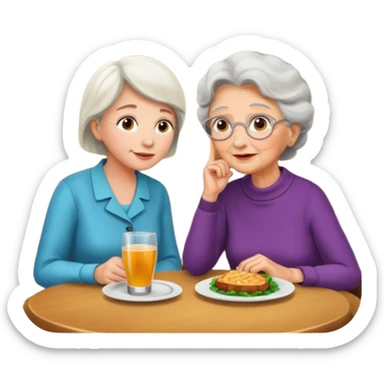 conversación dentro de un restaurant  dos personas y una de las persoans sea una abuela y el otro un adulto de 27 años mujer abuela y hombre joven sticker