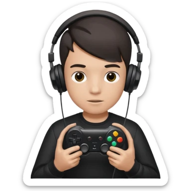 boy with headphones holding all black game controller sticker