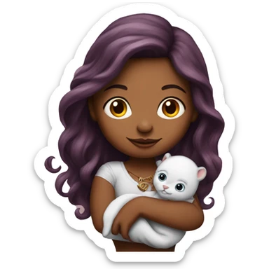 Beautiful tattooed burgundy long haired woman holding a baby sticker