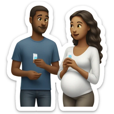 couple looking at pregnancy test sticker