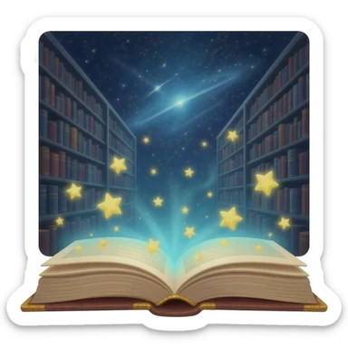 cosmic library book opening and releasing glowing stars sticker