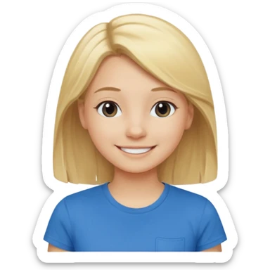 Young girl with blonde hair and a blue T-shirt, looking happy sticker