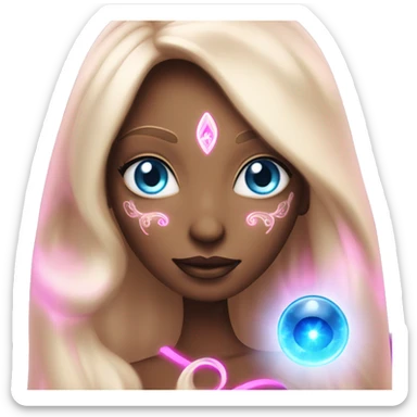 magical diva with pink andromedan skin long hair and blue eyes glowing third eye sticker