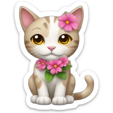 Cat with flower sticker