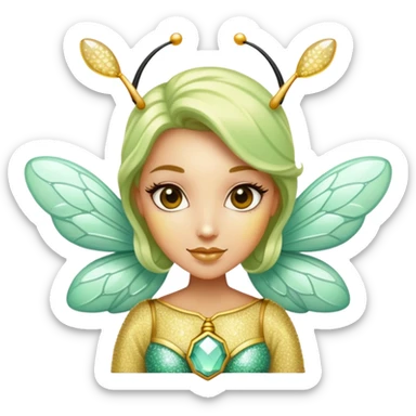 Mint green woman bee with diamond wings, sparkly rhinestones, and glitter accents sticker