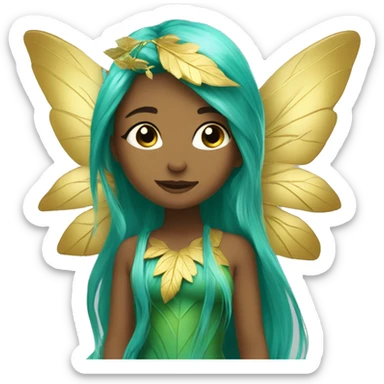 Beautiful, leaf, fairy, gold, turqoise, green, long hair, big wings sticker