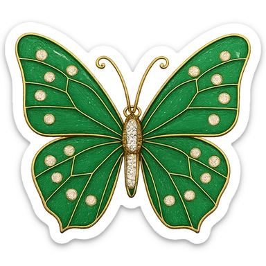 single green butterfly with green enamel and sparkling gems sticker