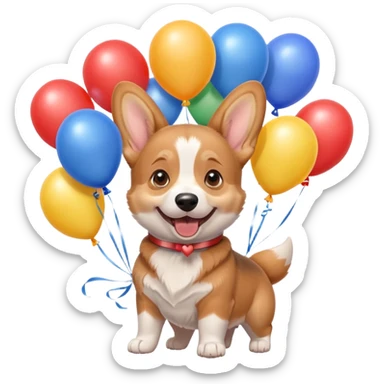 caricatura gorgi gales perrita celebrando feliz con globos y emocion  sticker