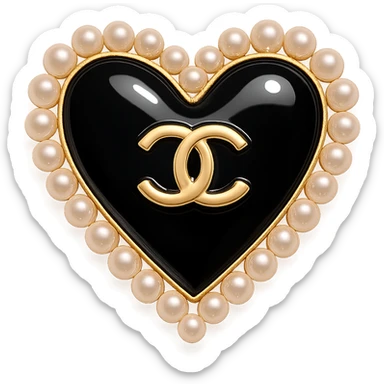  only the elegant heart with pearls and gold Chanel logo, glossy, pastel colors with no background. black pink,  sticker
