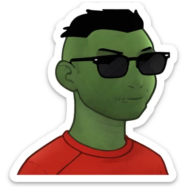 A guy in a red sweatshirt with sunglasses, with stylish black hair, stands in a cool pose sticker
