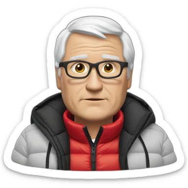 old white man overweight with black and red supreme north face puffy jacket  upper body bust sticker