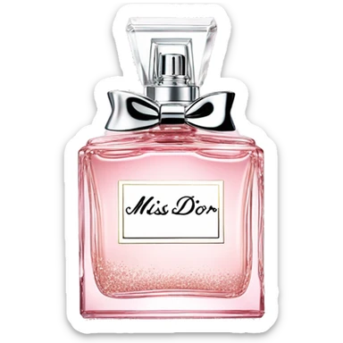 Miss Dior perfume with Victoria secret logo in a white bottle but light pink glitter  sticker