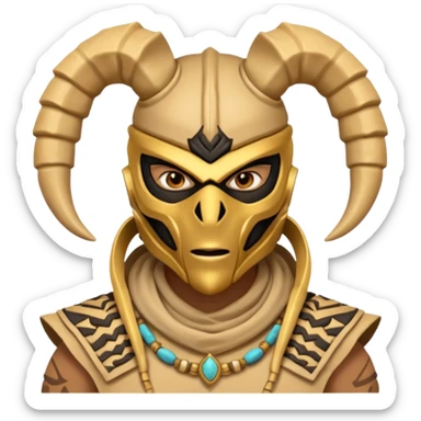 desert scorpion guard portrait, head and shoulders only, tribal mask, gold desert jewelry, fierce expression, sandy hood, 3D cartoon, mobile game icon style, clean background, no text, no watermark
 sticker