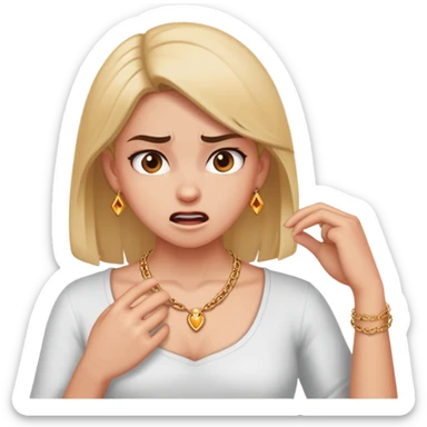 girl angrily putting imaginary necklace on  sticker