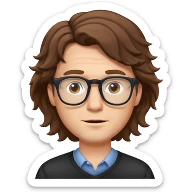 white male with glasses and brown wavy hair, neutral expression emoji sticker