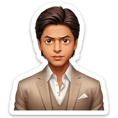 Cinematic Realistic portrait of Shah Rukh Khan, portrayed as a charismatic film star with expressive features and stylish contemporary attire, rendered in rich, dynamic lighting that captures his magnetic presence sticker